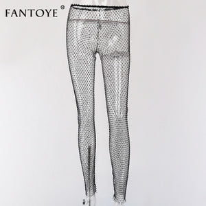 Fantoye Crystal Diamond Mesh Pants
